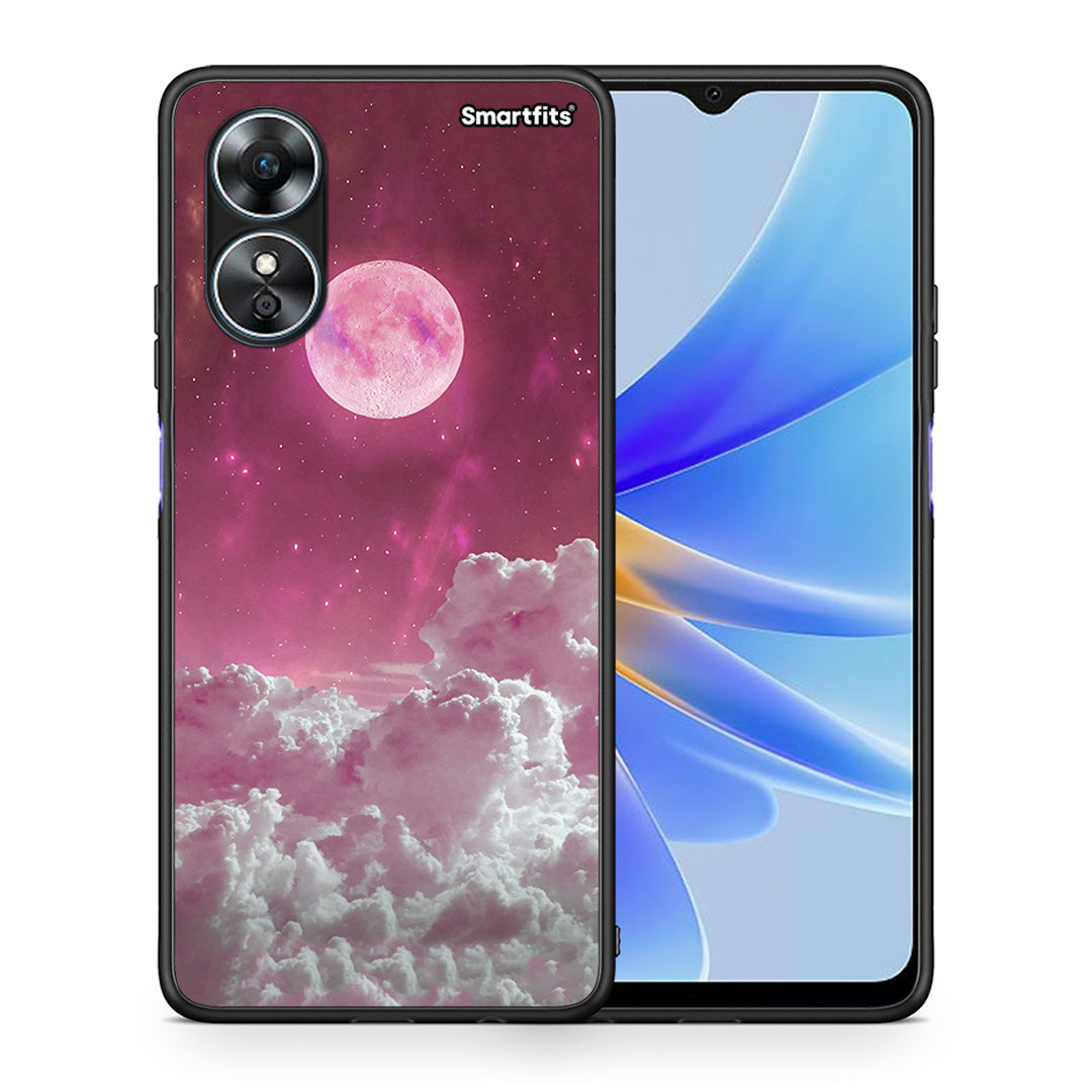 Θήκη Oppo A17 Pink Moon από τη Smartfits με σχέδιο στο πίσω μέρος και μαύρο περίβλημα | Oppo A17 Pink Moon Case with Colorful Back and Black Bezels