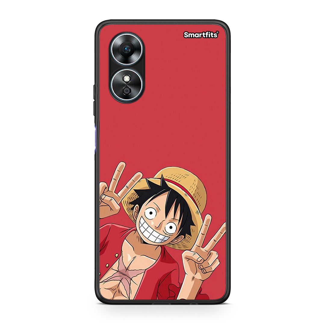 Θήκη Oppo A17 Pirate Luffy από τη Smartfits με σχέδιο στο πίσω μέρος και μαύρο περίβλημα | Oppo A17 Pirate Luffy Case with Colorful Back and Black Bezels