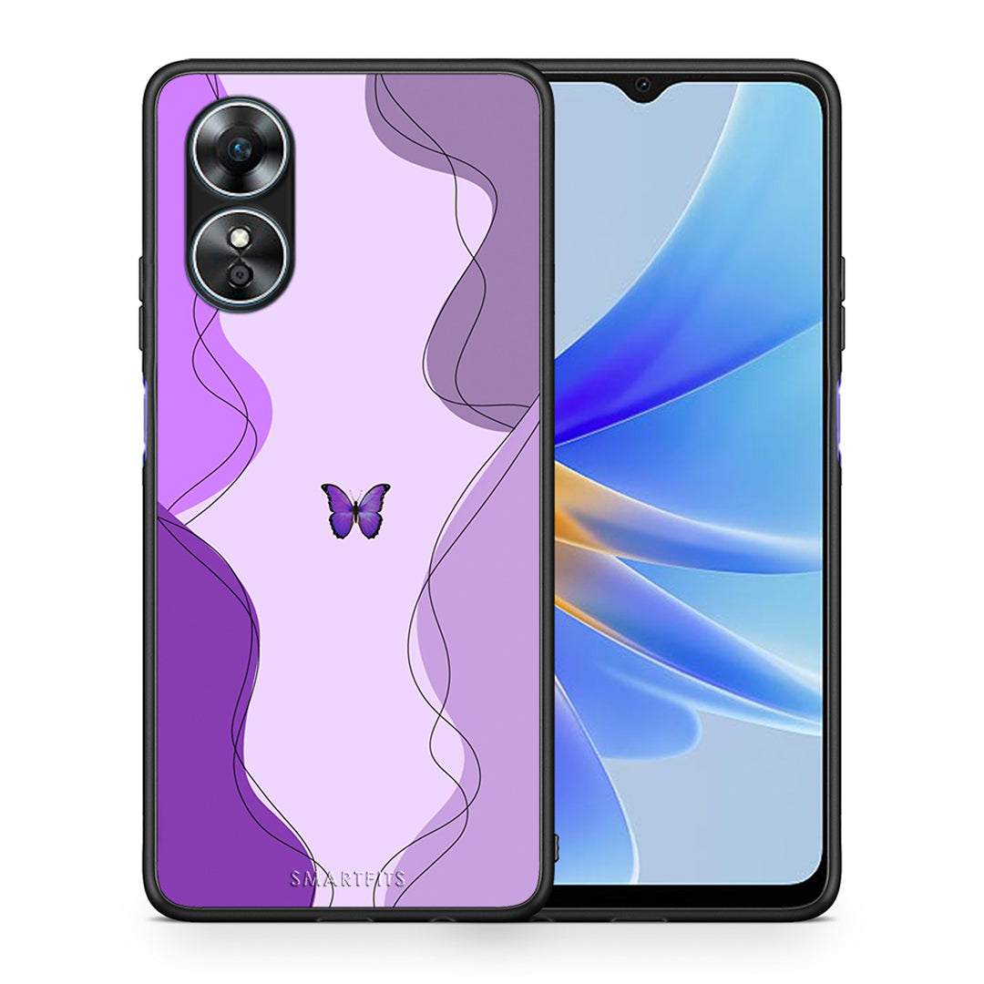 Θήκη Oppo A17 Purple Mariposa από τη Smartfits με σχέδιο στο πίσω μέρος και μαύρο περίβλημα | Oppo A17 Purple Mariposa Case with Colorful Back and Black Bezels