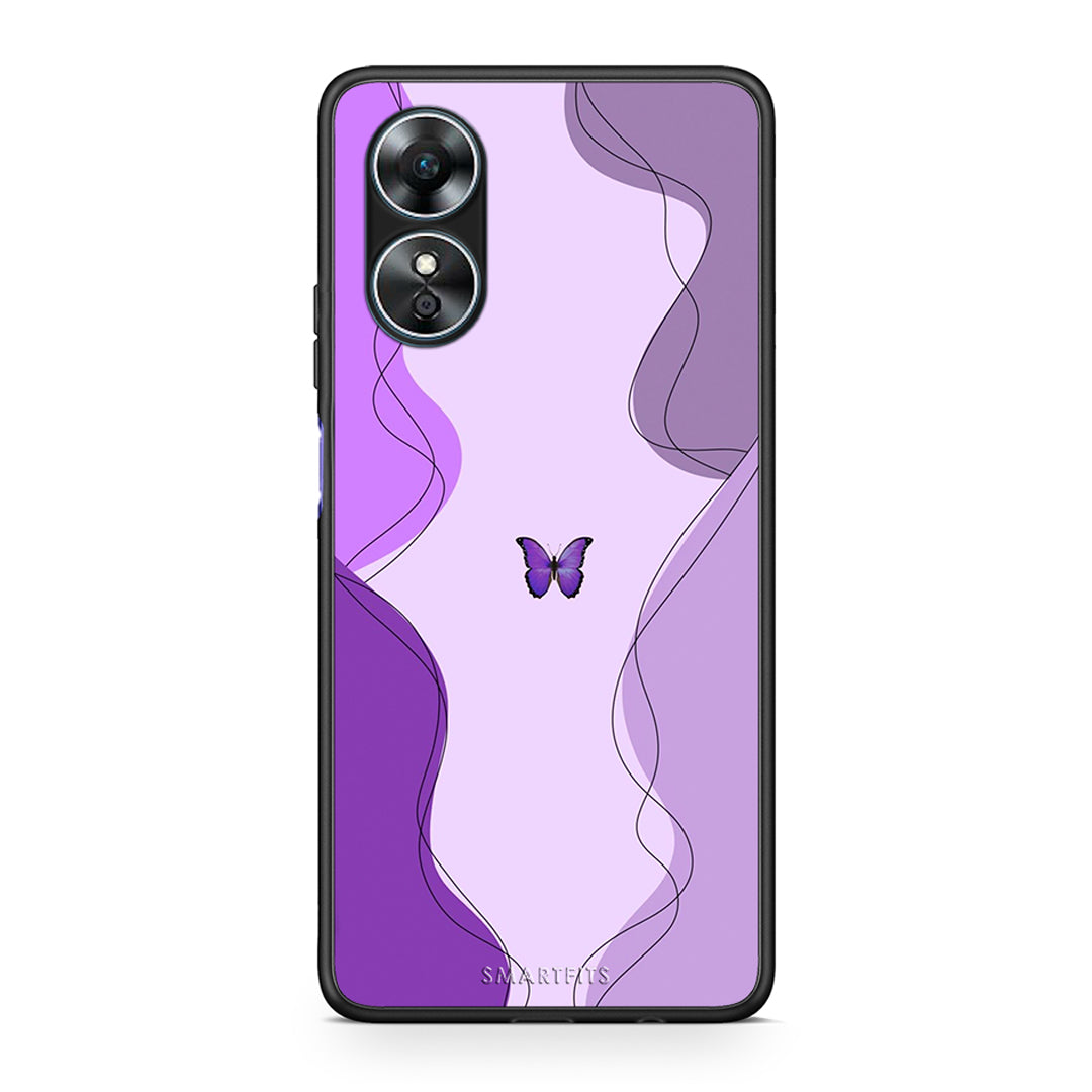 Θήκη Oppo A17 Purple Mariposa από τη Smartfits με σχέδιο στο πίσω μέρος και μαύρο περίβλημα | Oppo A17 Purple Mariposa Case with Colorful Back and Black Bezels