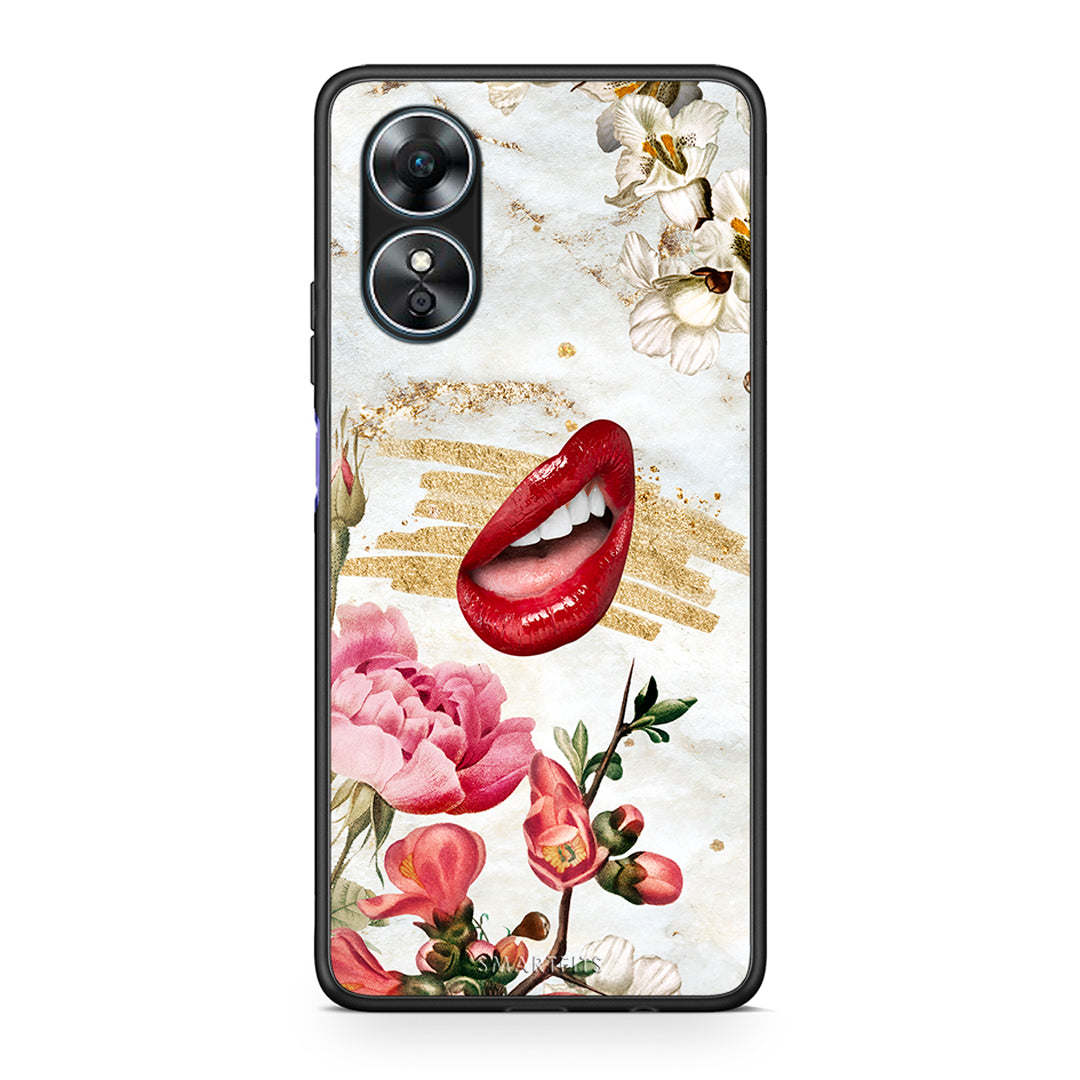 Θήκη Oppo A17 Red Lips από τη Smartfits με σχέδιο στο πίσω μέρος και μαύρο περίβλημα | Oppo A17 Red Lips Case with Colorful Back and Black Bezels