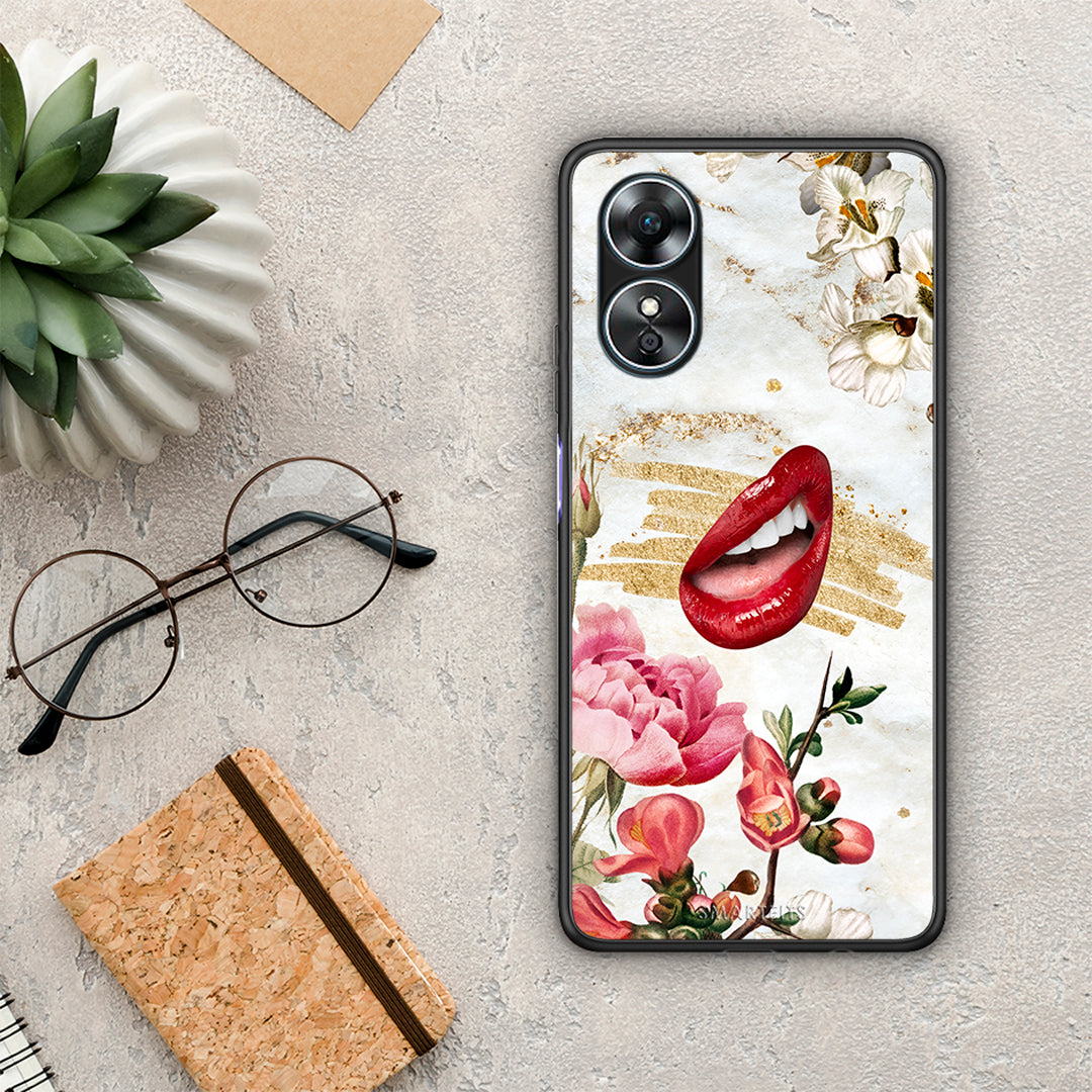 Θήκη Oppo A17 Red Lips από τη Smartfits με σχέδιο στο πίσω μέρος και μαύρο περίβλημα | Oppo A17 Red Lips Case with Colorful Back and Black Bezels