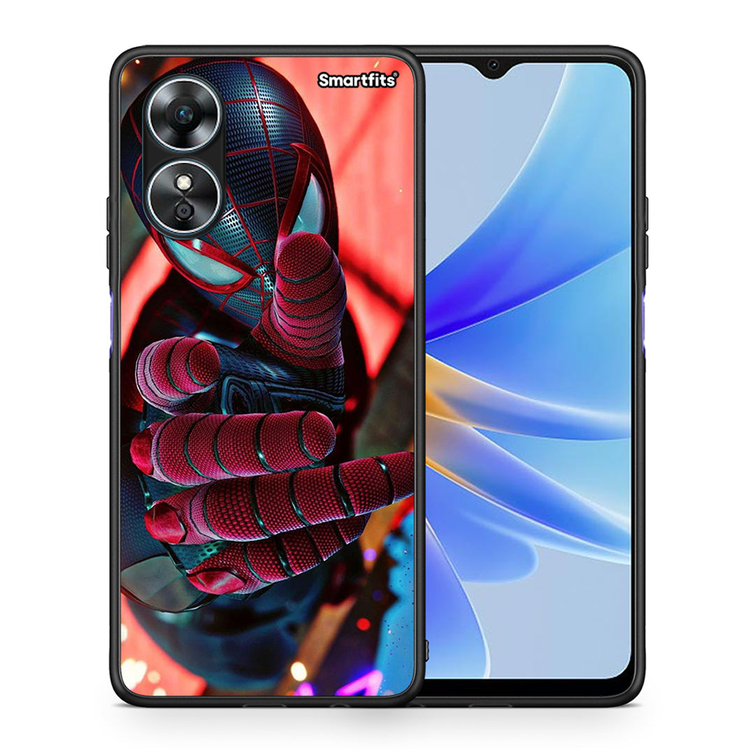 Θήκη Oppo A17 Spider Hand από τη Smartfits με σχέδιο στο πίσω μέρος και μαύρο περίβλημα | Oppo A17 Spider Hand Case with Colorful Back and Black Bezels