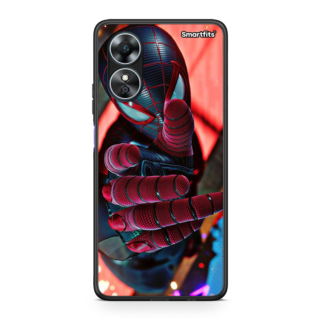 Θήκη Oppo A17 Spider Hand από τη Smartfits με σχέδιο στο πίσω μέρος και μαύρο περίβλημα | Oppo A17 Spider Hand Case with Colorful Back and Black Bezels