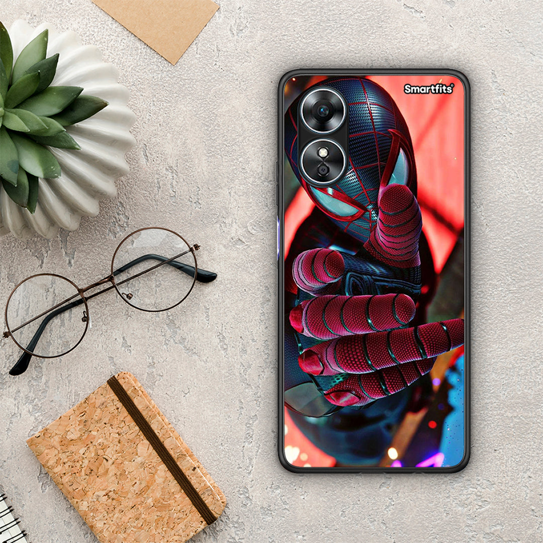 Θήκη Oppo A17 Spider Hand από τη Smartfits με σχέδιο στο πίσω μέρος και μαύρο περίβλημα | Oppo A17 Spider Hand Case with Colorful Back and Black Bezels