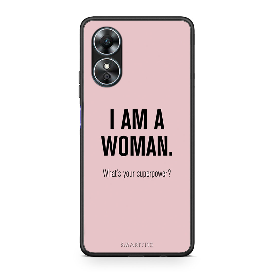 Θήκη Oppo A17 Superpower Woman από τη Smartfits με σχέδιο στο πίσω μέρος και μαύρο περίβλημα | Oppo A17 Superpower Woman Case with Colorful Back and Black Bezels