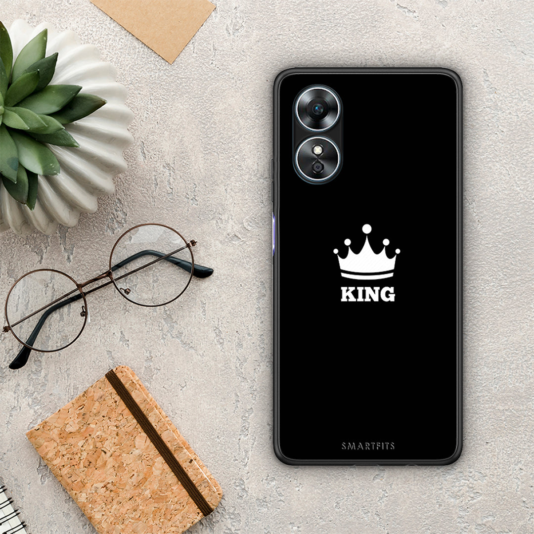 Θήκη Oppo A17 Valentine King από τη Smartfits με σχέδιο στο πίσω μέρος και μαύρο περίβλημα | Oppo A17 Valentine King Case with Colorful Back and Black Bezels