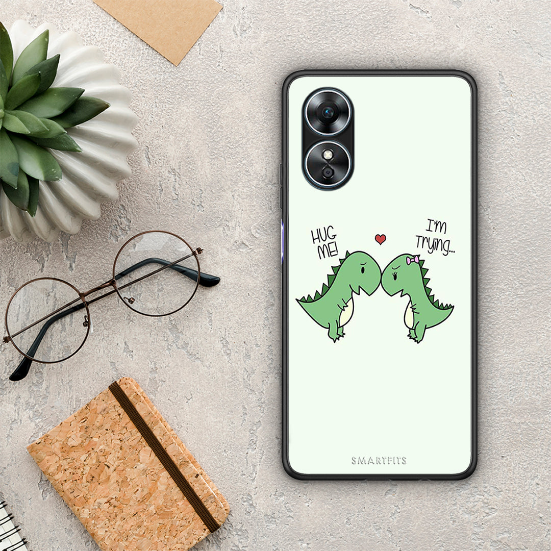 Θήκη Oppo A17 Valentine Rex από τη Smartfits με σχέδιο στο πίσω μέρος και μαύρο περίβλημα | Oppo A17 Valentine Rex Case with Colorful Back and Black Bezels