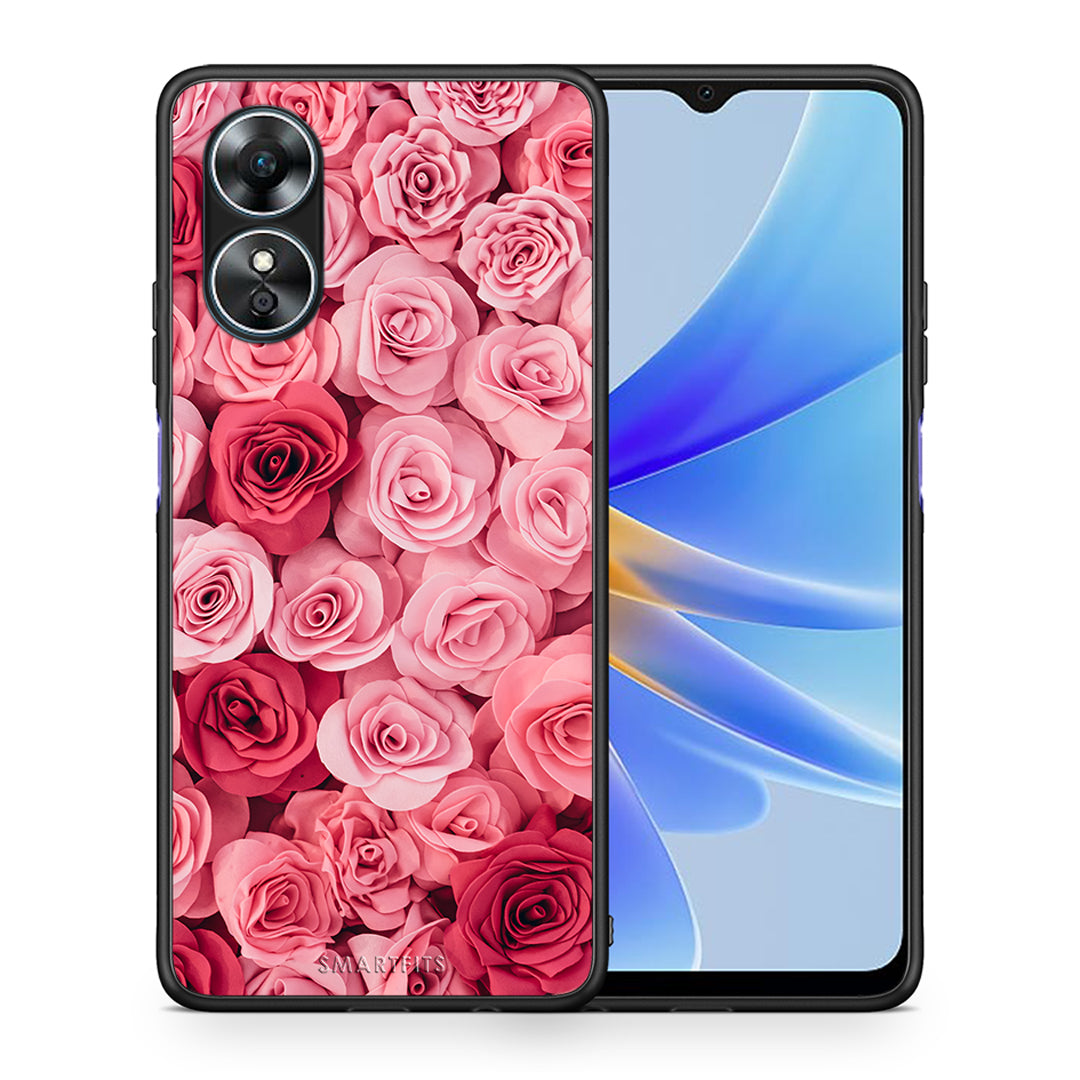 Θήκη Oppo A17 Valentine RoseGarden από τη Smartfits με σχέδιο στο πίσω μέρος και μαύρο περίβλημα | Oppo A17 Valentine RoseGarden Case with Colorful Back and Black Bezels