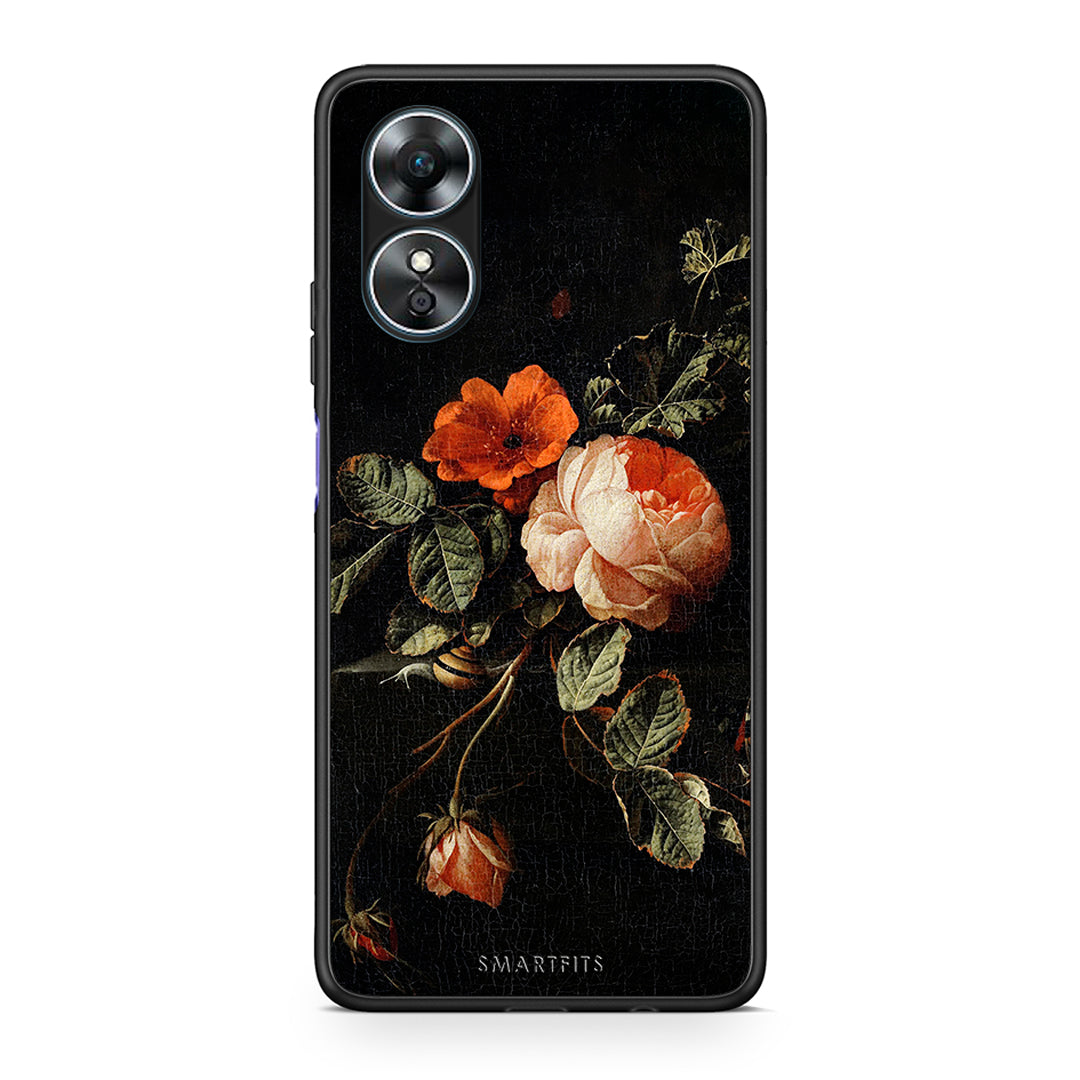 Θήκη Oppo A17 Vintage Roses από τη Smartfits με σχέδιο στο πίσω μέρος και μαύρο περίβλημα | Oppo A17 Vintage Roses Case with Colorful Back and Black Bezels