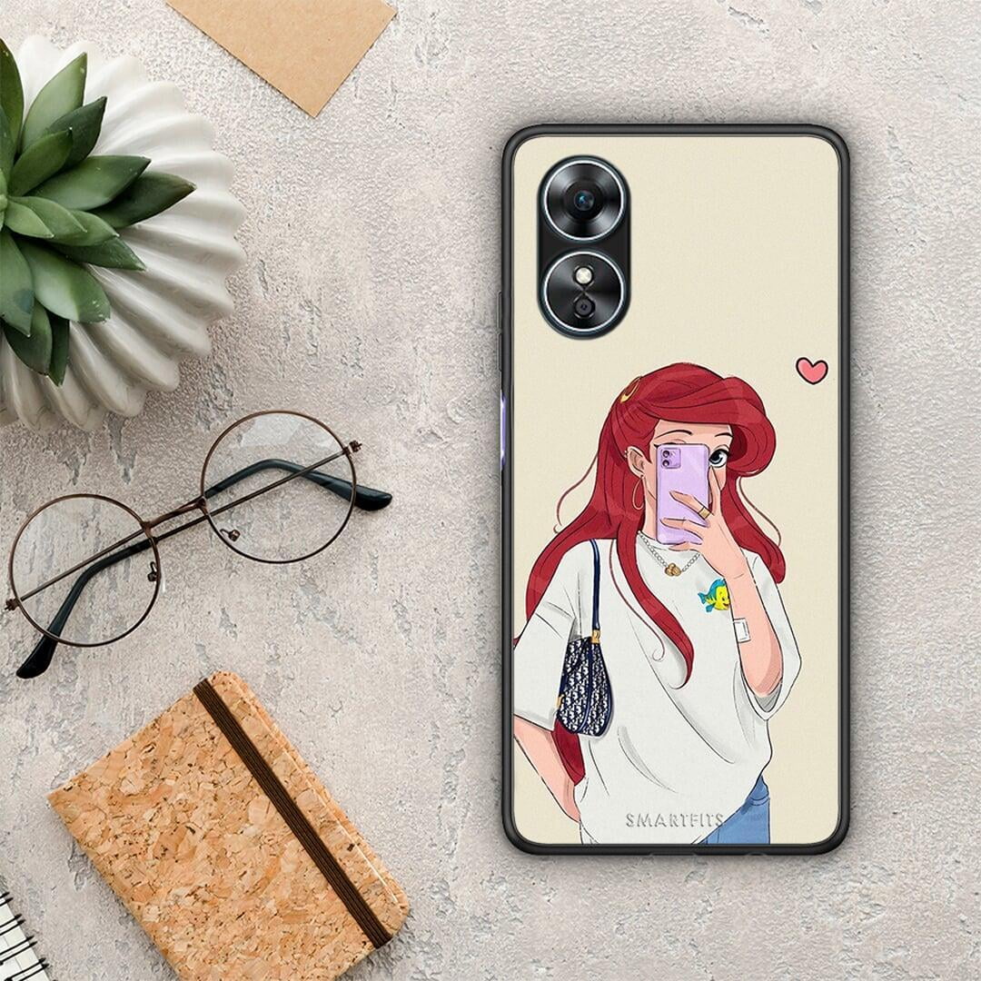 Θήκη Oppo A17 Walking Mermaid από τη Smartfits με σχέδιο στο πίσω μέρος και μαύρο περίβλημα | Oppo A17 Walking Mermaid Case with Colorful Back and Black Bezels