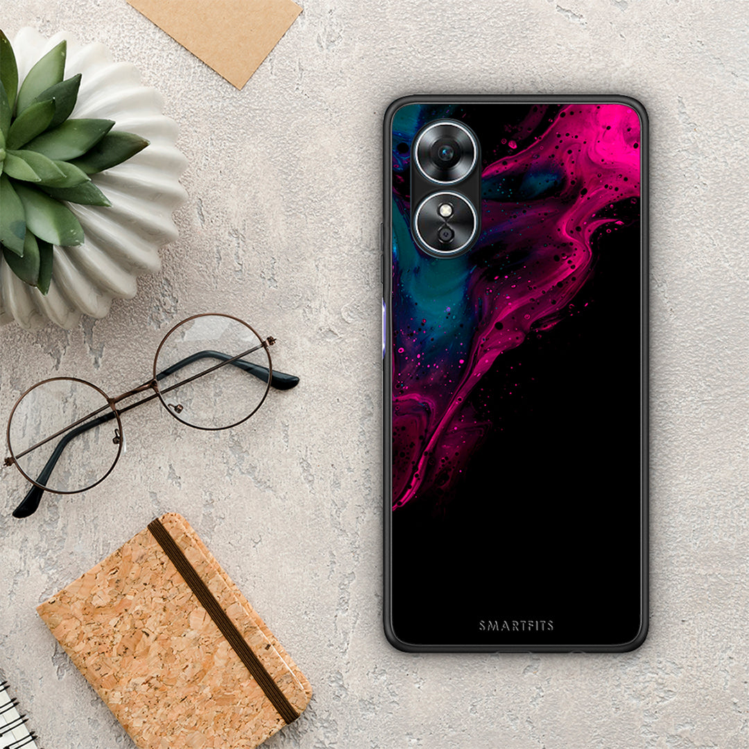 Θήκη Oppo A17 Watercolor Pink Black από τη Smartfits με σχέδιο στο πίσω μέρος και μαύρο περίβλημα | Oppo A17 Watercolor Pink Black Case with Colorful Back and Black Bezels