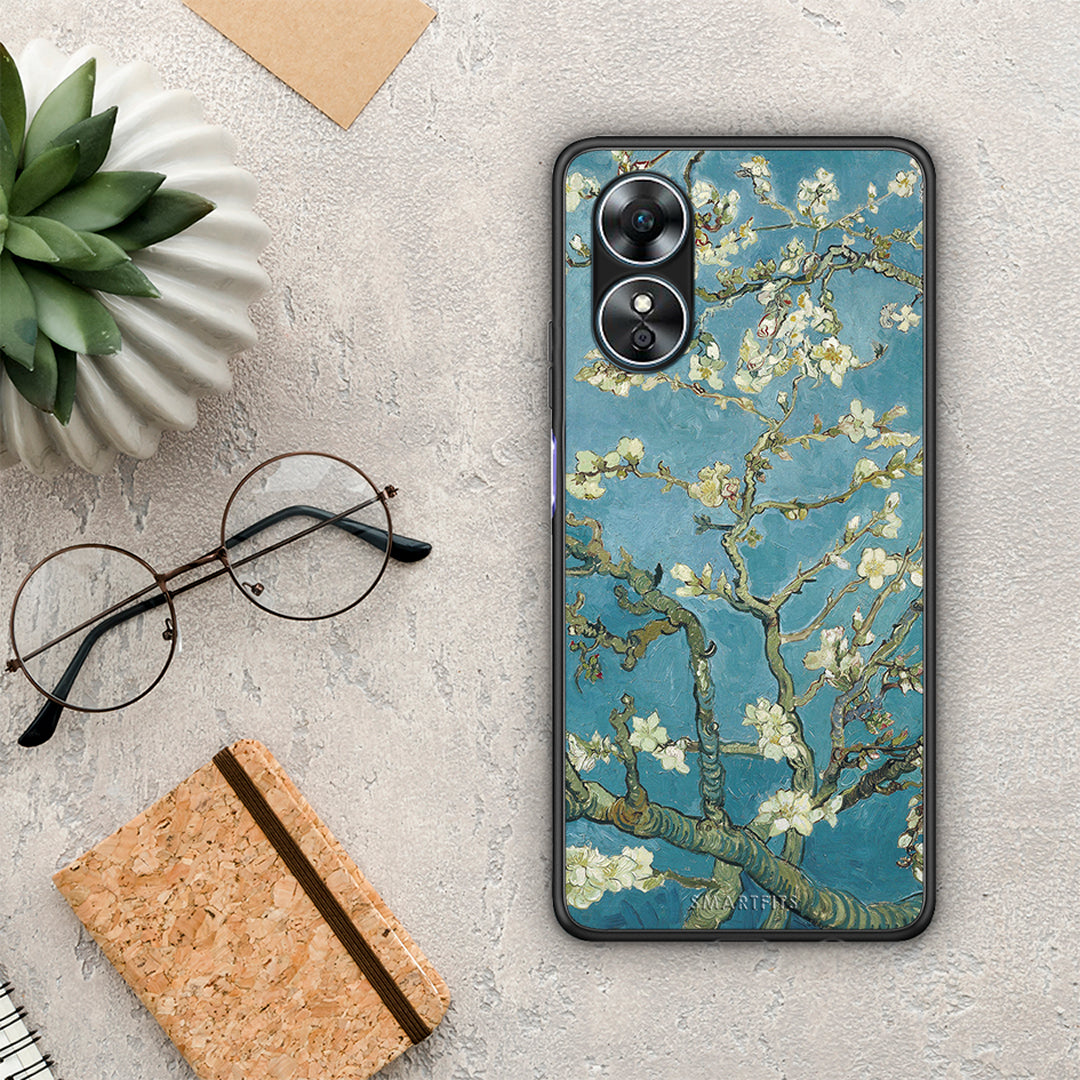 Θήκη Oppo A17 White Blossoms από τη Smartfits με σχέδιο στο πίσω μέρος και μαύρο περίβλημα | Oppo A17 White Blossoms Case with Colorful Back and Black Bezels