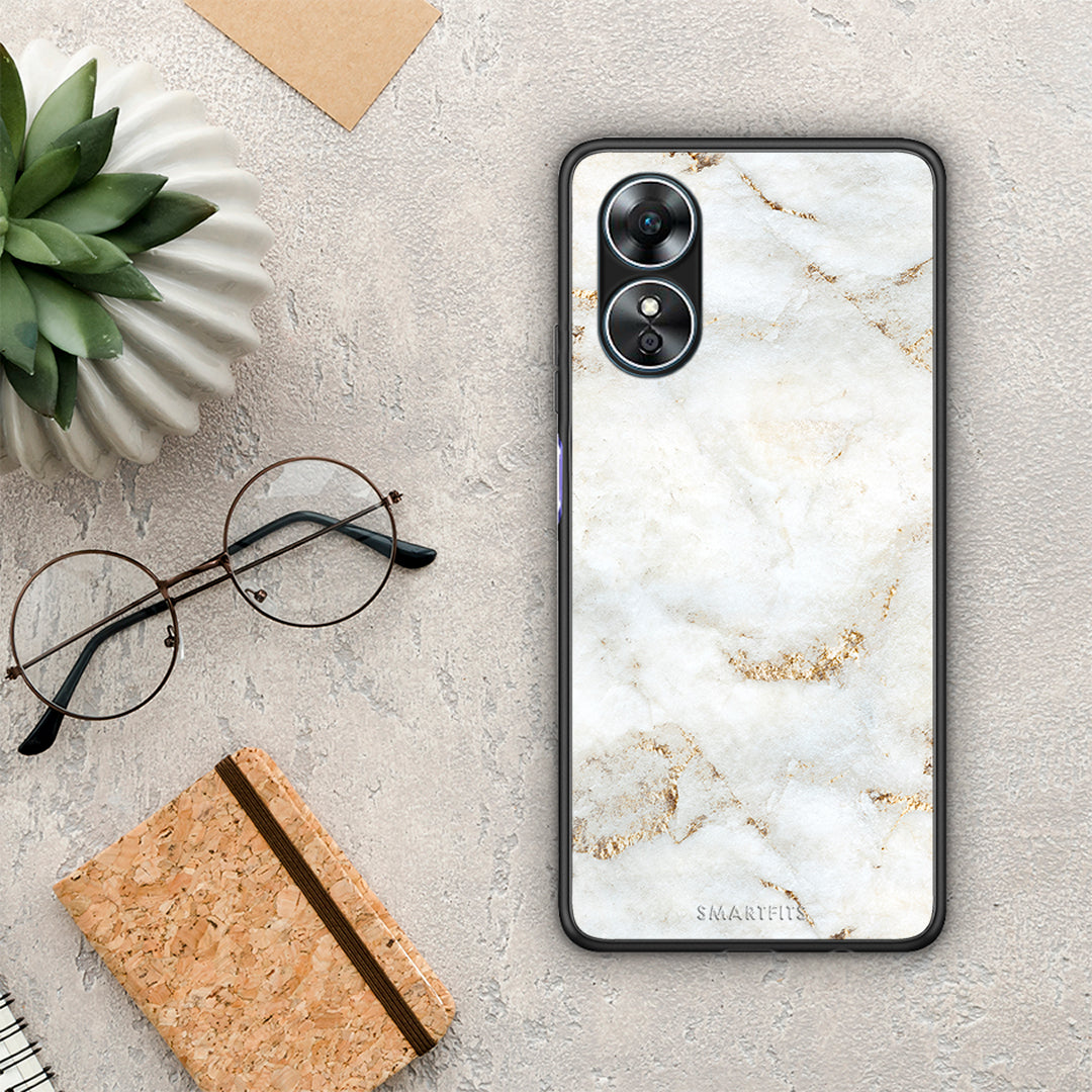 Θήκη Oppo A17 White Gold Marble από τη Smartfits με σχέδιο στο πίσω μέρος και μαύρο περίβλημα | Oppo A17 White Gold Marble Case with Colorful Back and Black Bezels