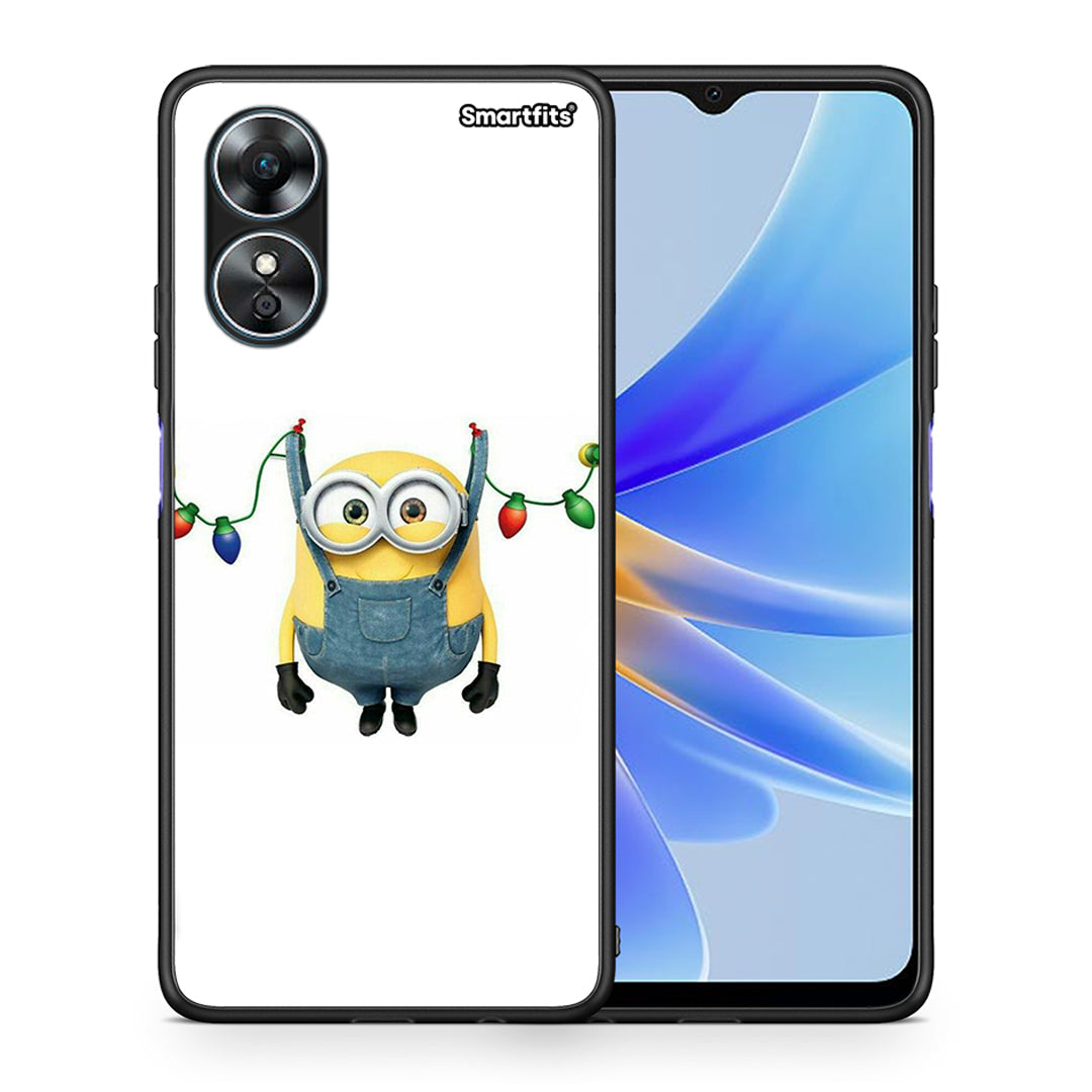 Θήκη Oppo A17 Xmas Minion Lights από τη Smartfits με σχέδιο στο πίσω μέρος και μαύρο περίβλημα | Oppo A17 Xmas Minion Lights Case with Colorful Back and Black Bezels