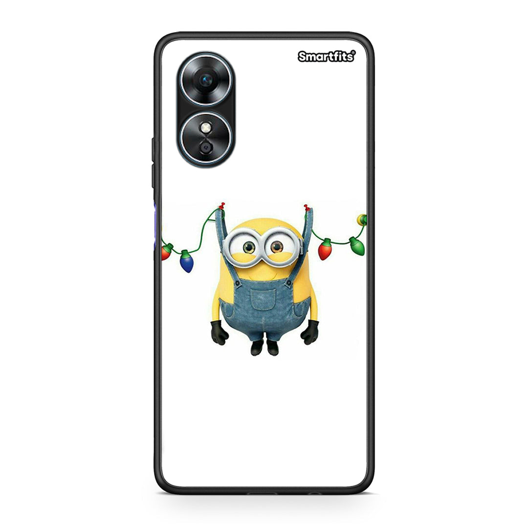 Θήκη Oppo A17 Xmas Minion Lights από τη Smartfits με σχέδιο στο πίσω μέρος και μαύρο περίβλημα | Oppo A17 Xmas Minion Lights Case with Colorful Back and Black Bezels