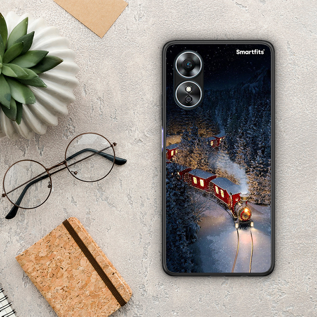 Θήκη Oppo A17 Xmas Train από τη Smartfits με σχέδιο στο πίσω μέρος και μαύρο περίβλημα | Oppo A17 Xmas Train Case with Colorful Back and Black Bezels