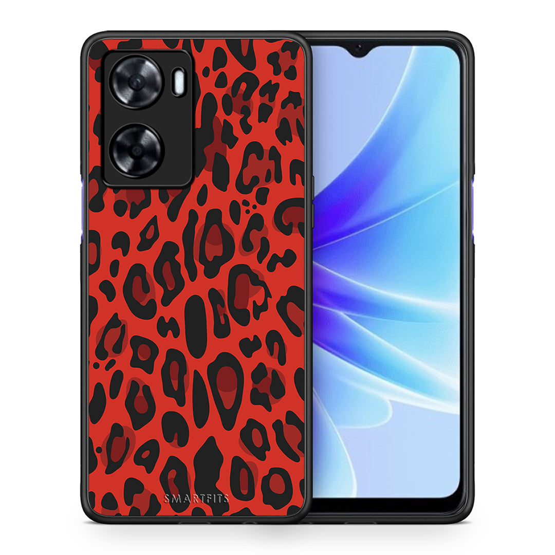 Θήκη Oppo A57s / A77s / A58 / OnePlus Nord N20 SE Red Leopard Animal από τη Smartfits με σχέδιο στο πίσω μέρος και μαύρο περίβλημα | Oppo A57s / A77s / A58 / OnePlus Nord N20 SE Red Leopard Animal case with colorful back and black bezels