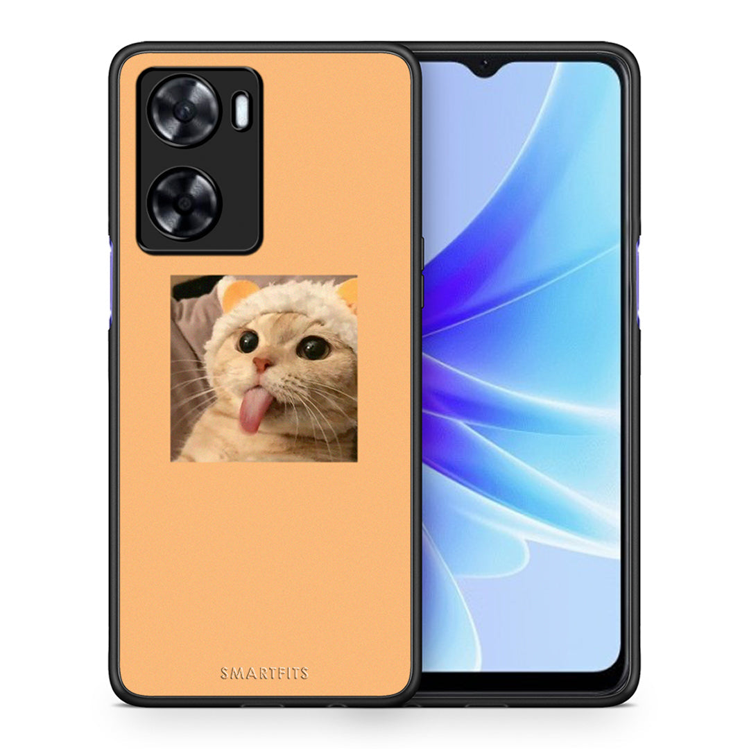 Θήκη Oppo A57s / A77s / A77 Cat Tongue από τη Smartfits με σχέδιο στο πίσω μέρος και μαύρο περίβλημα | Oppo A57s / A77s / A77 Cat Tongue case with colorful back and black bezels