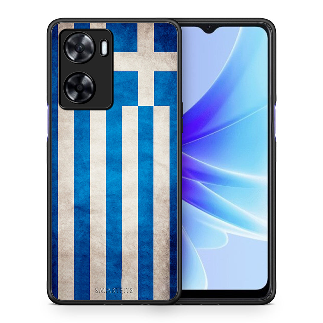 Θήκη Oppo A57s / A77s / A58 / OnePlus Nord N20 SE Greek Flag από τη Smartfits με σχέδιο στο πίσω μέρος και μαύρο περίβλημα | Oppo A57s / A77s / A58 / OnePlus Nord N20 SE Greek Flag case with colorful back and black bezels