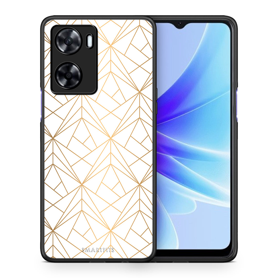 Θήκη Oppo A57s / A77s / A77 Luxury White Geometric από τη Smartfits με σχέδιο στο πίσω μέρος και μαύρο περίβλημα | Oppo A57s / A77s / A77 Luxury White Geometric case with colorful back and black bezels