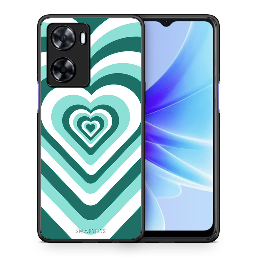 Θήκη Oppo A57s / A77s / A77 Green Hearts από τη Smartfits με σχέδιο στο πίσω μέρος και μαύρο περίβλημα | Oppo A57s / A77s / A77 Green Hearts case with colorful back and black bezels