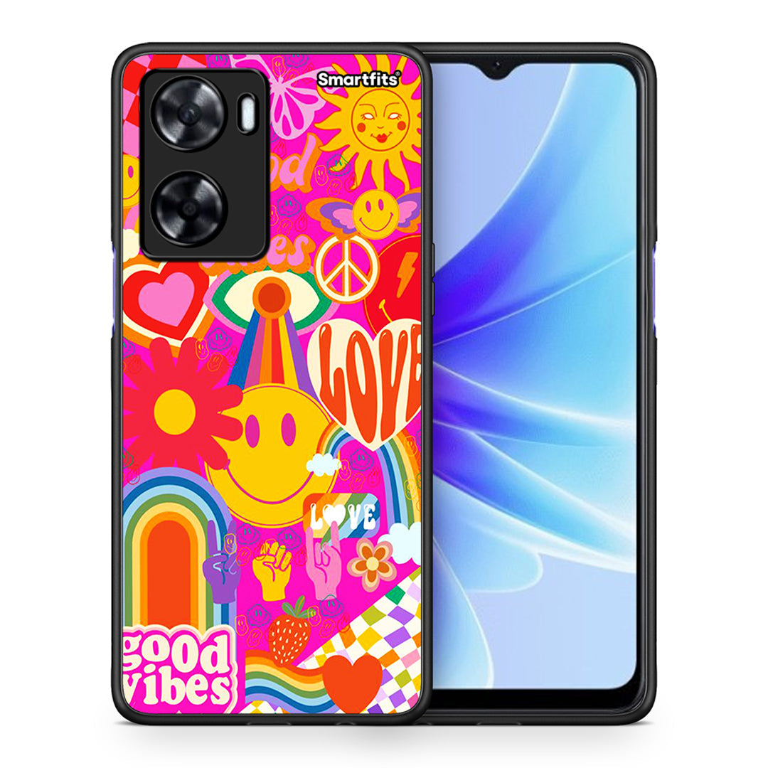 Θήκη Oppo A57s / A77s / A58 / OnePlus Nord N20 SE Hippie Love από τη Smartfits με σχέδιο στο πίσω μέρος και μαύρο περίβλημα | Oppo A57s / A77s / A58 / OnePlus Nord N20 SE Hippie Love case with colorful back and black bezels