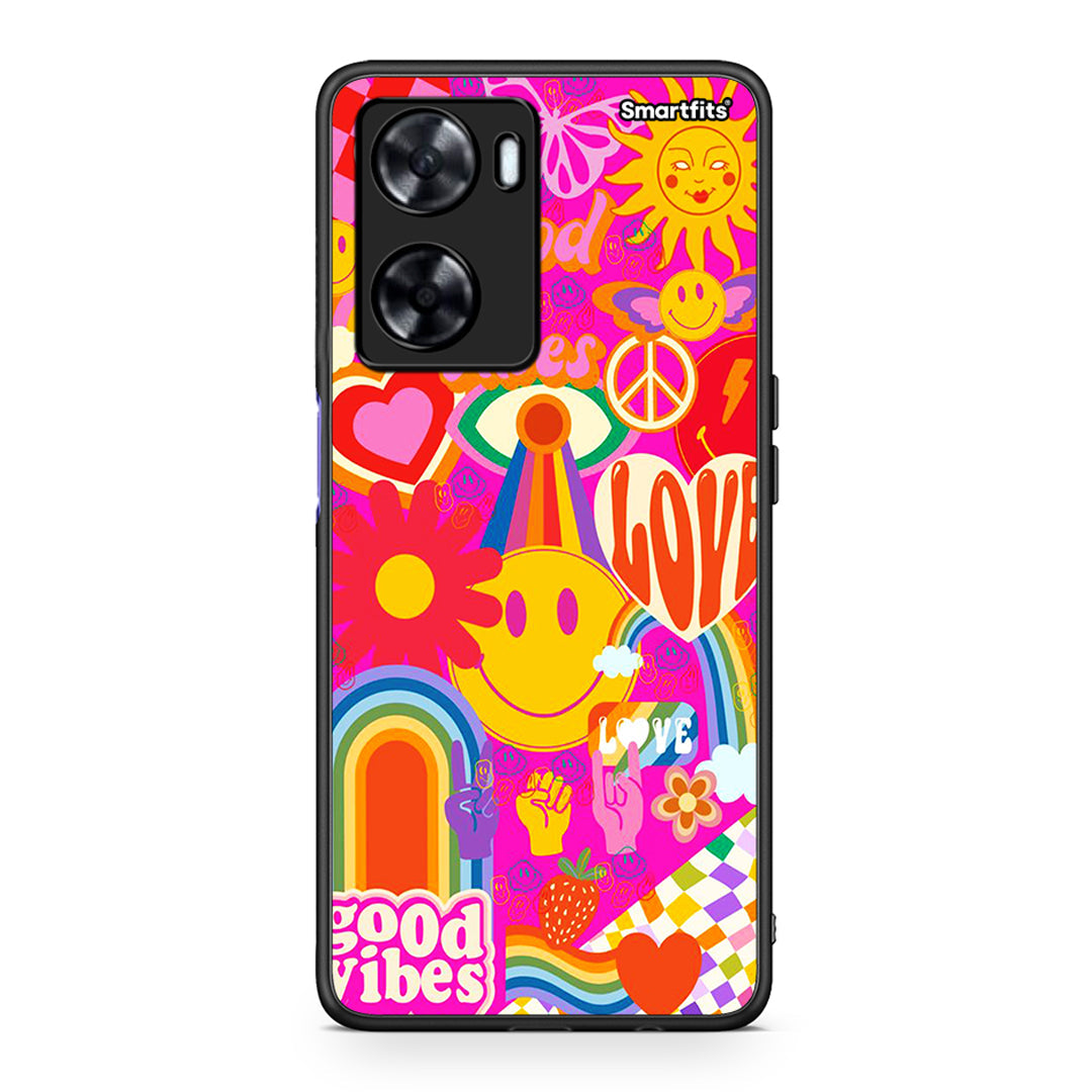 Oppo A57s / A77s / A58 / OnePlus Nord N20 SE Hippie Love θήκη από τη Smartfits με σχέδιο στο πίσω μέρος και μαύρο περίβλημα | Smartphone case with colorful back and black bezels by Smartfits