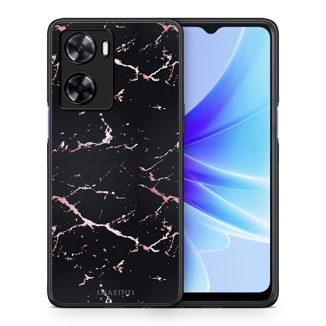 Θήκη Oppo A57s / A77s / A58 / OnePlus Nord N20 SE Black Rosegold Marble από τη Smartfits με σχέδιο στο πίσω μέρος και μαύρο περίβλημα | Oppo A57s / A77s / A58 / OnePlus Nord N20 SE Black Rosegold Marble case with colorful back and black bezels