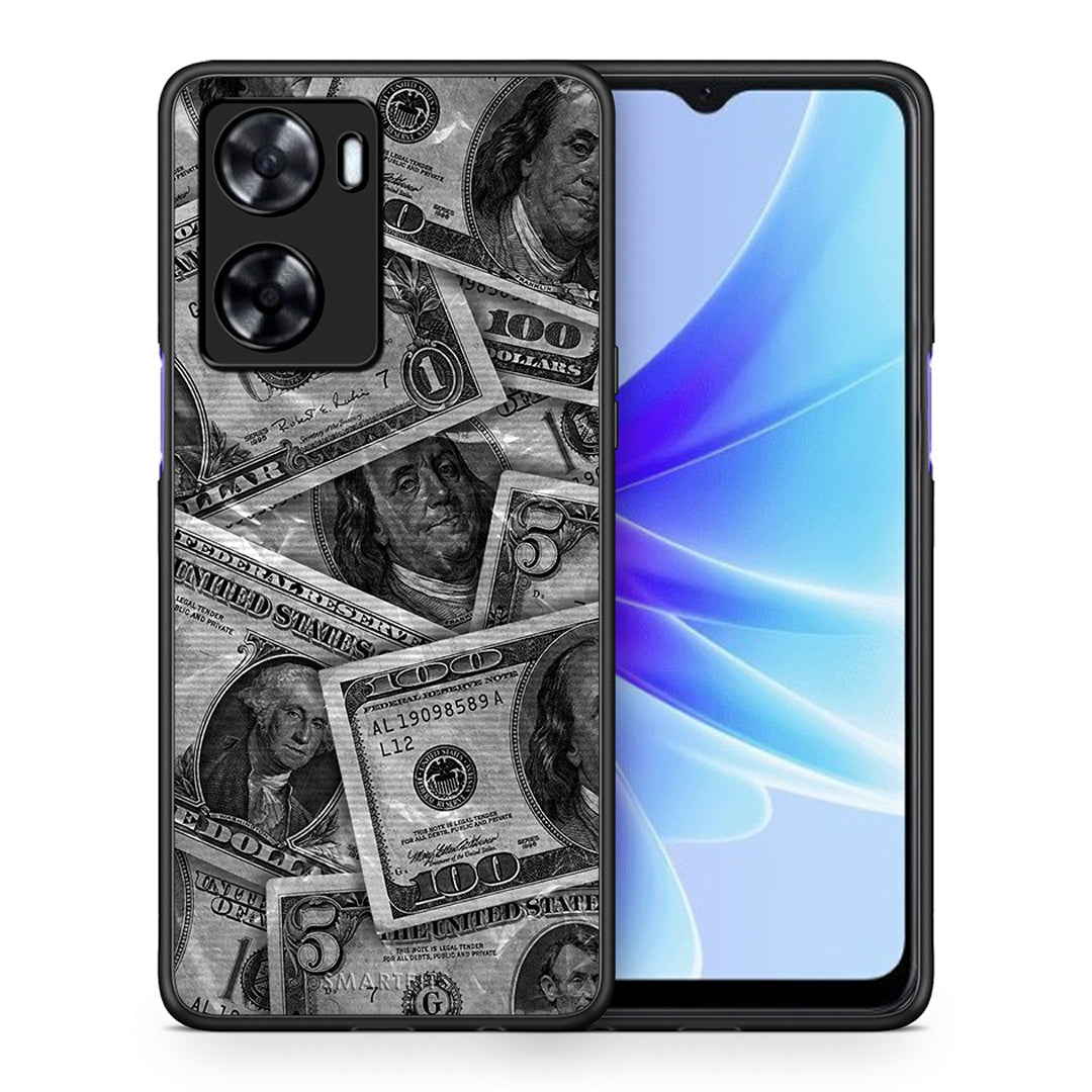 Θήκη Oppo A57s / A77s / A58 / OnePlus Nord N20 SE Money Dollars από τη Smartfits με σχέδιο στο πίσω μέρος και μαύρο περίβλημα | Oppo A57s / A77s / A58 / OnePlus Nord N20 SE Money Dollars case with colorful back and black bezels