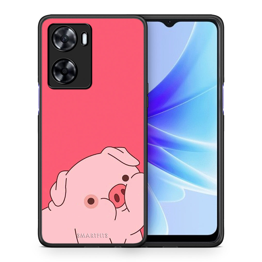 Θήκη Αγίου Βαλεντίνου Oppo A57s / A77s / A58 / OnePlus Nord N20 SE Pig Love 1 από τη Smartfits με σχέδιο στο πίσω μέρος και μαύρο περίβλημα | Oppo A57s / A77s / A58 / OnePlus Nord N20 SE Pig Love 1 case with colorful back and black bezels