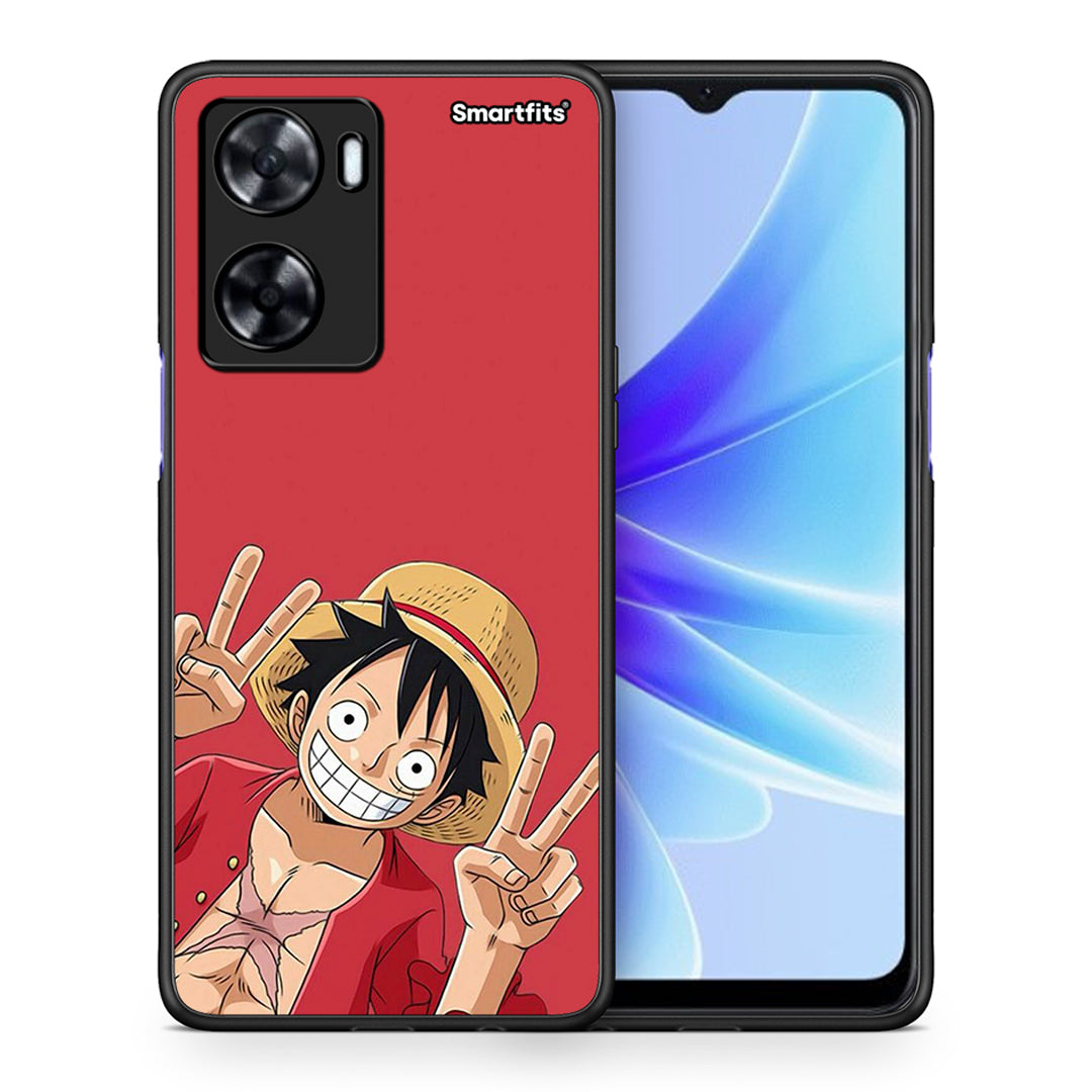 Θήκη Oppo A57s / A77s / A58 / OnePlus Nord N20 SE Pirate Luffy από τη Smartfits με σχέδιο στο πίσω μέρος και μαύρο περίβλημα | Oppo A57s / A77s / A58 / OnePlus Nord N20 SE Pirate Luffy case with colorful back and black bezels