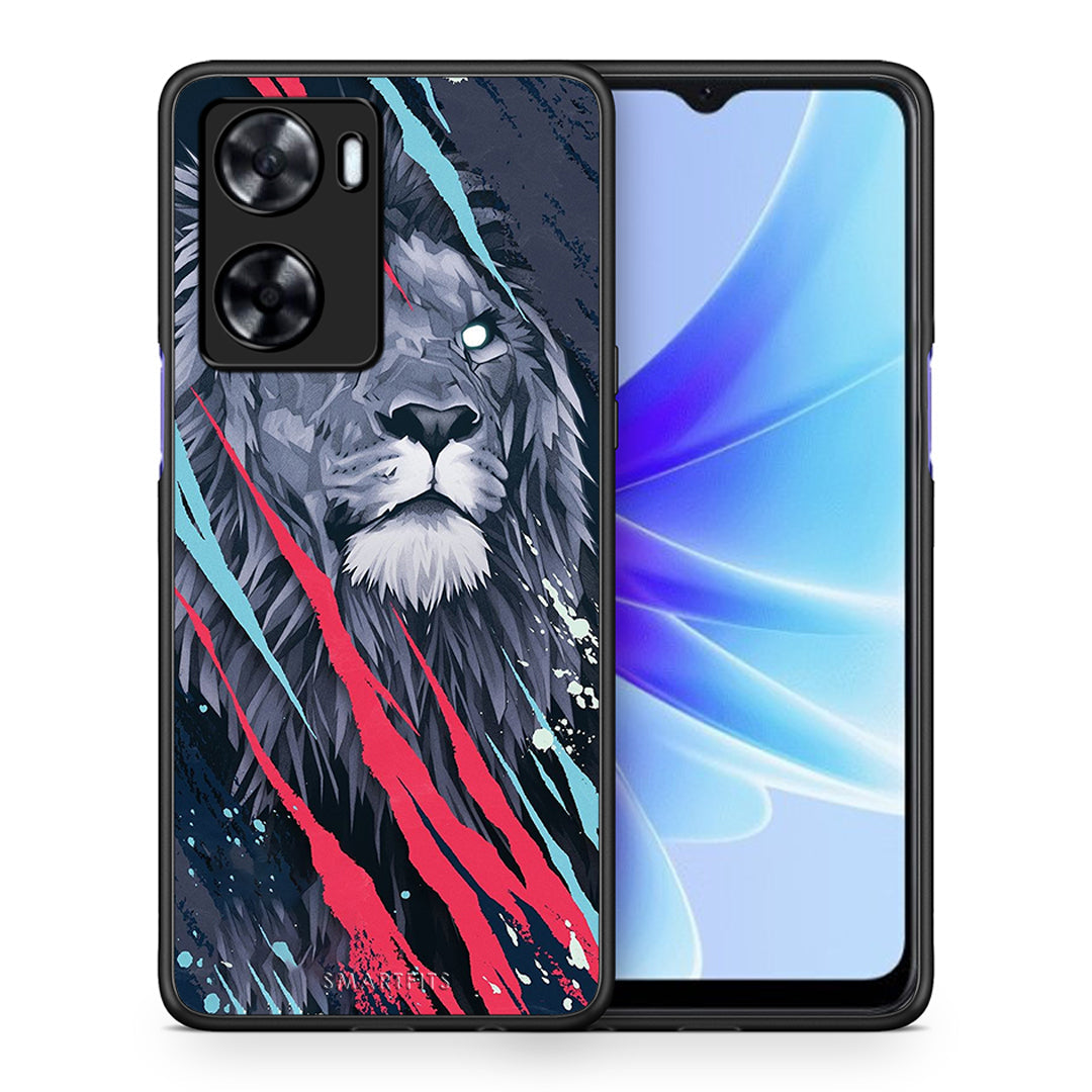 Θήκη Oppo A57s / A77s / A77 Lion Designer PopArt από τη Smartfits με σχέδιο στο πίσω μέρος και μαύρο περίβλημα | Oppo A57s / A77s / A77 Lion Designer PopArt case with colorful back and black bezels