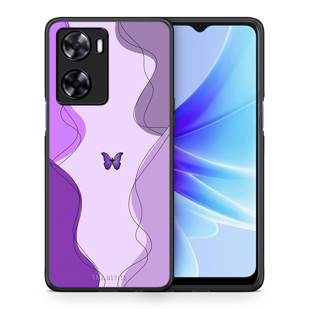 Θήκη Αγίου Βαλεντίνου Oppo A57s / A77s / A58 / OnePlus Nord N20 SE Purple Mariposa από τη Smartfits με σχέδιο στο πίσω μέρος και μαύρο περίβλημα | Oppo A57s / A77s / A58 / OnePlus Nord N20 SE Purple Mariposa case with colorful back and black bezels