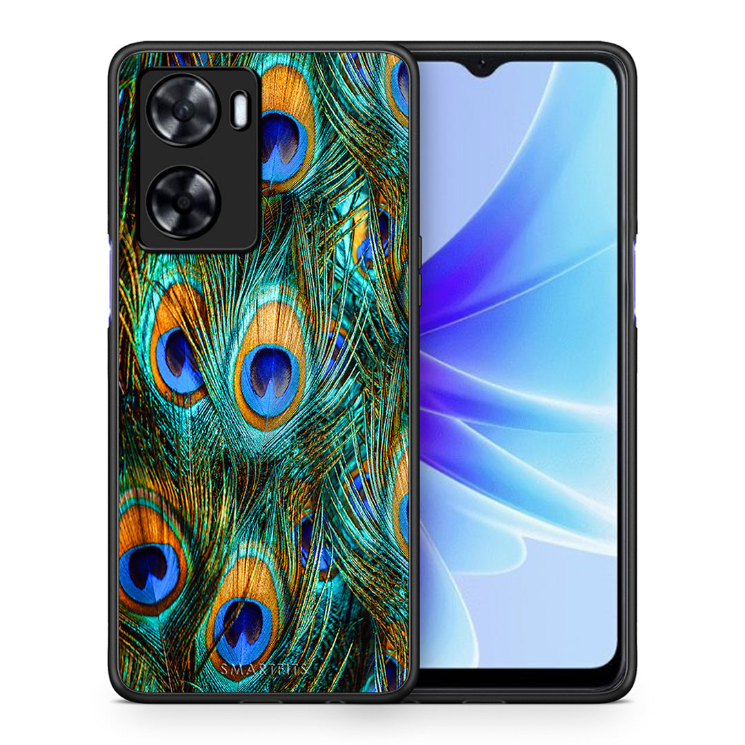 Θήκη Oppo A57s / A77s / A58 / OnePlus Nord N20 SE Real Peacock Feathers από τη Smartfits με σχέδιο στο πίσω μέρος και μαύρο περίβλημα | Oppo A57s / A77s / A58 / OnePlus Nord N20 SE Real Peacock Feathers case with colorful back and black bezels