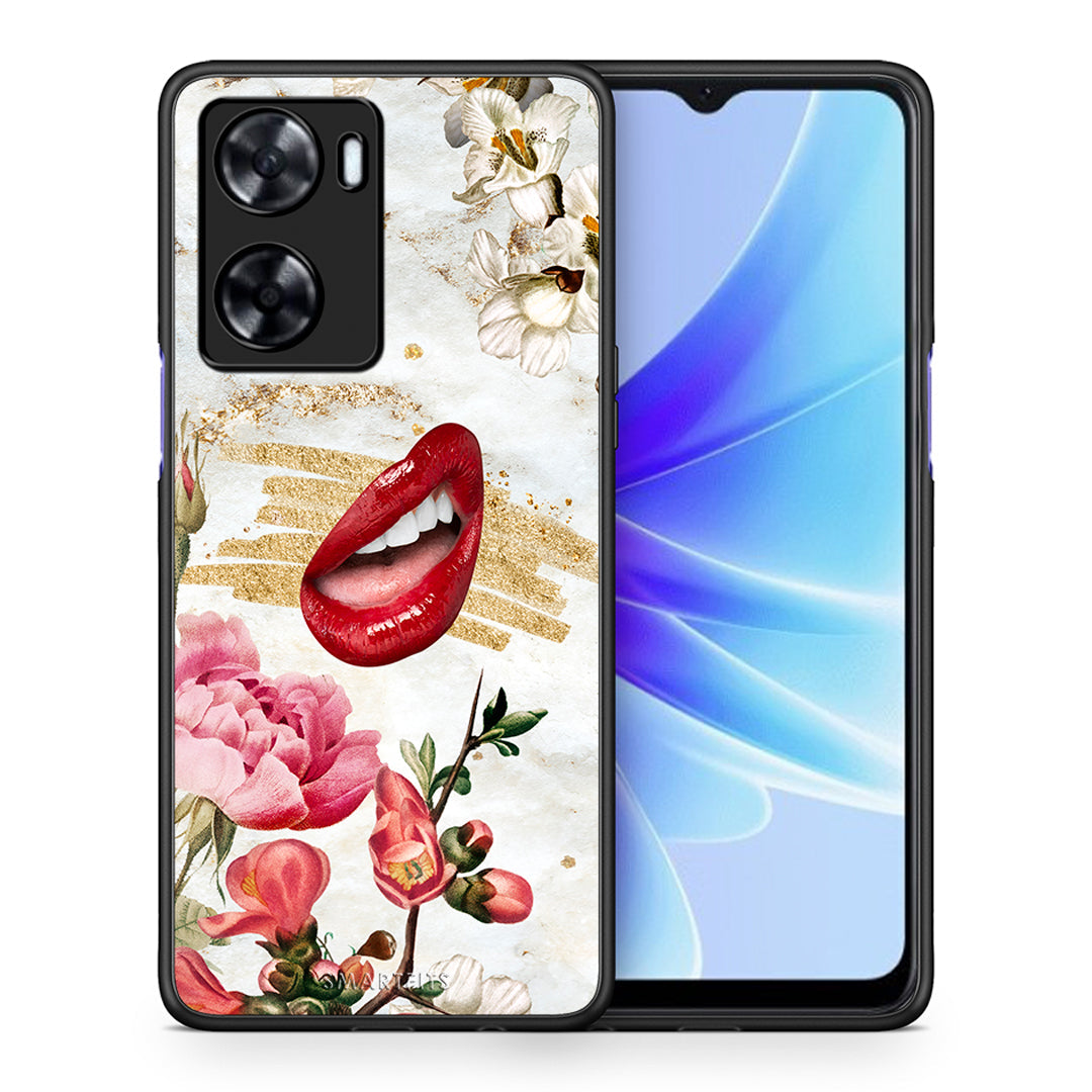 Θήκη Oppo A57s / A77s / A77 Red Lips από τη Smartfits με σχέδιο στο πίσω μέρος και μαύρο περίβλημα | Oppo A57s / A77s / A77 Red Lips case with colorful back and black bezels