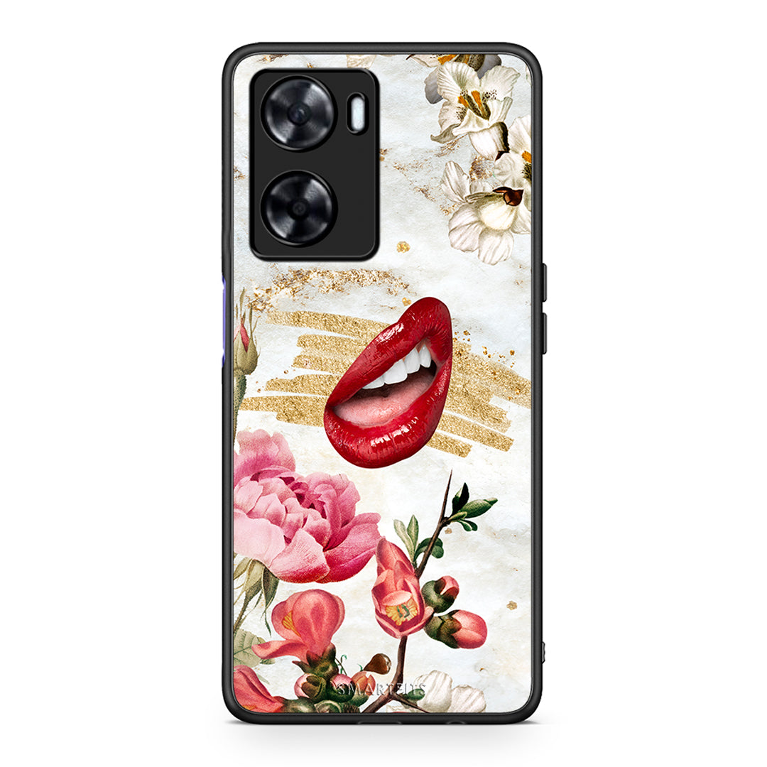 Oppo A57s / A77s / A77 Red Lips θήκη από τη Smartfits με σχέδιο στο πίσω μέρος και μαύρο περίβλημα | Smartphone case with colorful back and black bezels by Smartfits