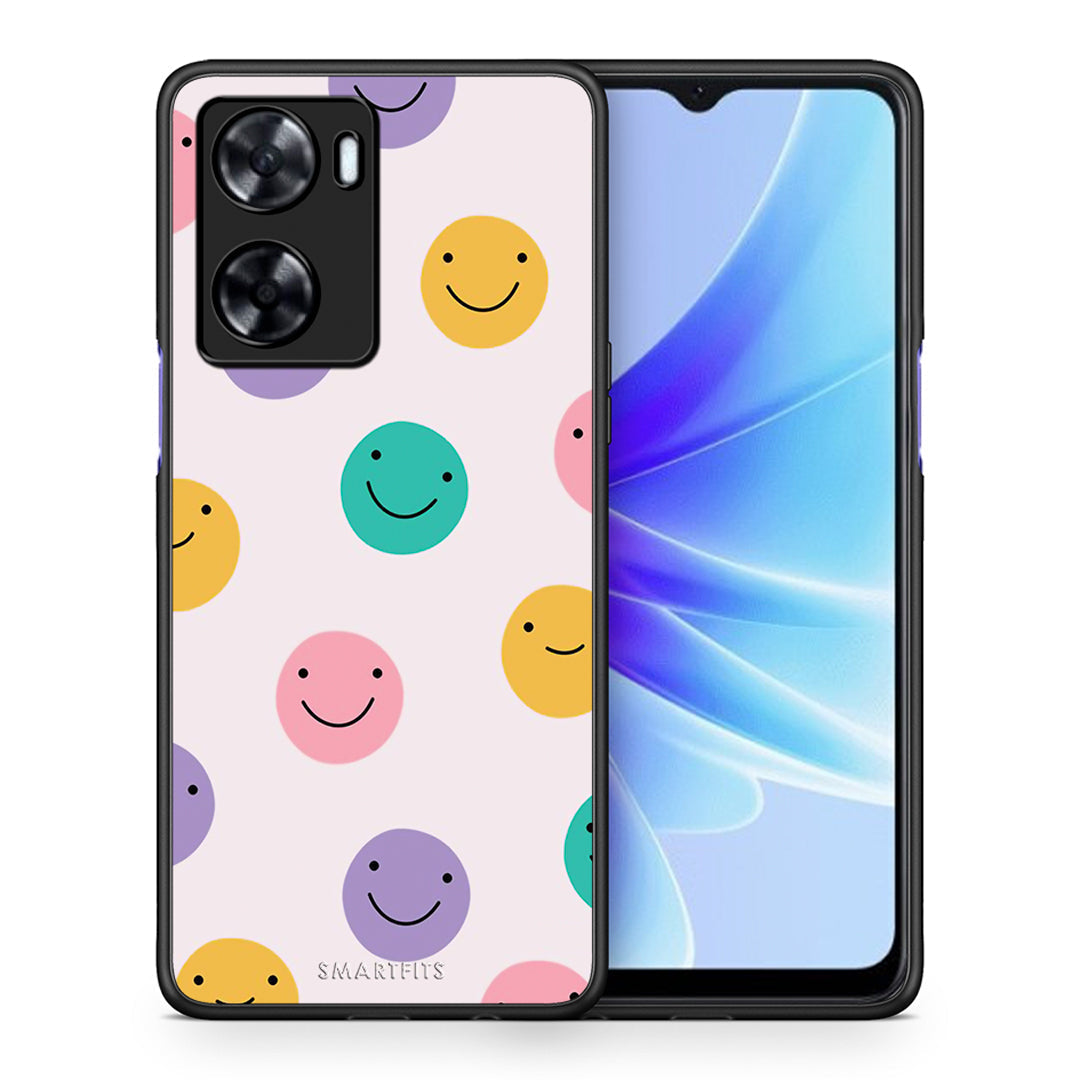 Θήκη Oppo A57s / A77s / A58 / OnePlus Nord N20 SE Smiley Faces από τη Smartfits με σχέδιο στο πίσω μέρος και μαύρο περίβλημα | Oppo A57s / A77s / A58 / OnePlus Nord N20 SE Smiley Faces case with colorful back and black bezels