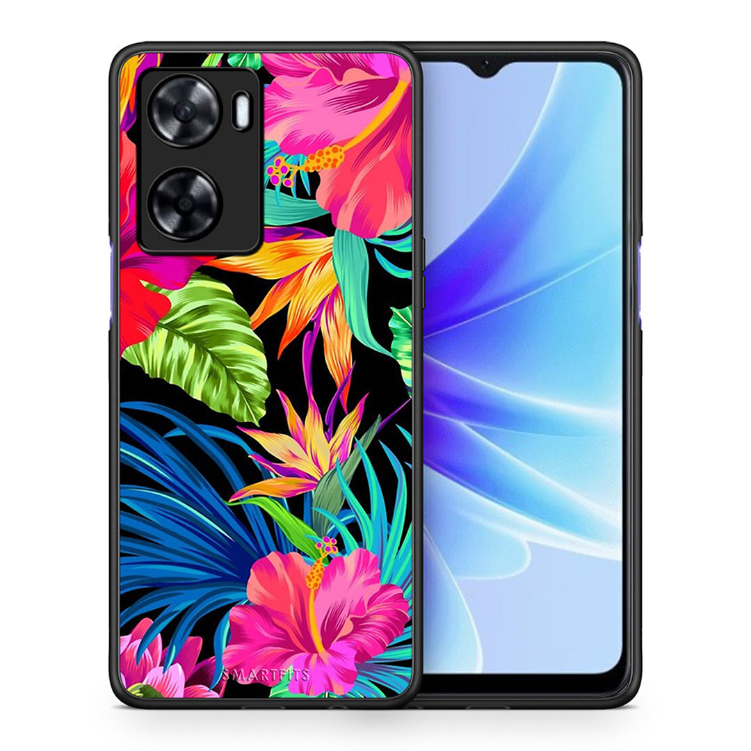 Θήκη Oppo A57s / A77s / A58 / OnePlus Nord N20 SE Tropical Flowers από τη Smartfits με σχέδιο στο πίσω μέρος και μαύρο περίβλημα | Oppo A57s / A77s / A58 / OnePlus Nord N20 SE Tropical Flowers case with colorful back and black bezels