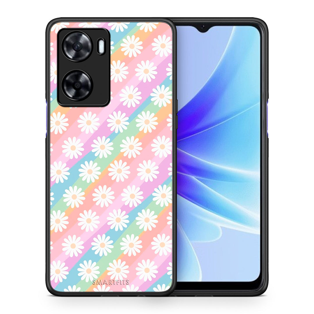 Θήκη Oppo A57s / A77s / A58 / OnePlus Nord N20 SE White Daisies από τη Smartfits με σχέδιο στο πίσω μέρος και μαύρο περίβλημα | Oppo A57s / A77s / A58 / OnePlus Nord N20 SE White Daisies case with colorful back and black bezels