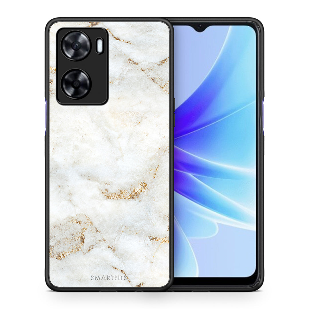 Θήκη Oppo A57s / A77s / A58 / OnePlus Nord N20 SE White Gold Marble από τη Smartfits με σχέδιο στο πίσω μέρος και μαύρο περίβλημα | Oppo A57s / A77s / A58 / OnePlus Nord N20 SE White Gold Marble case with colorful back and black bezels