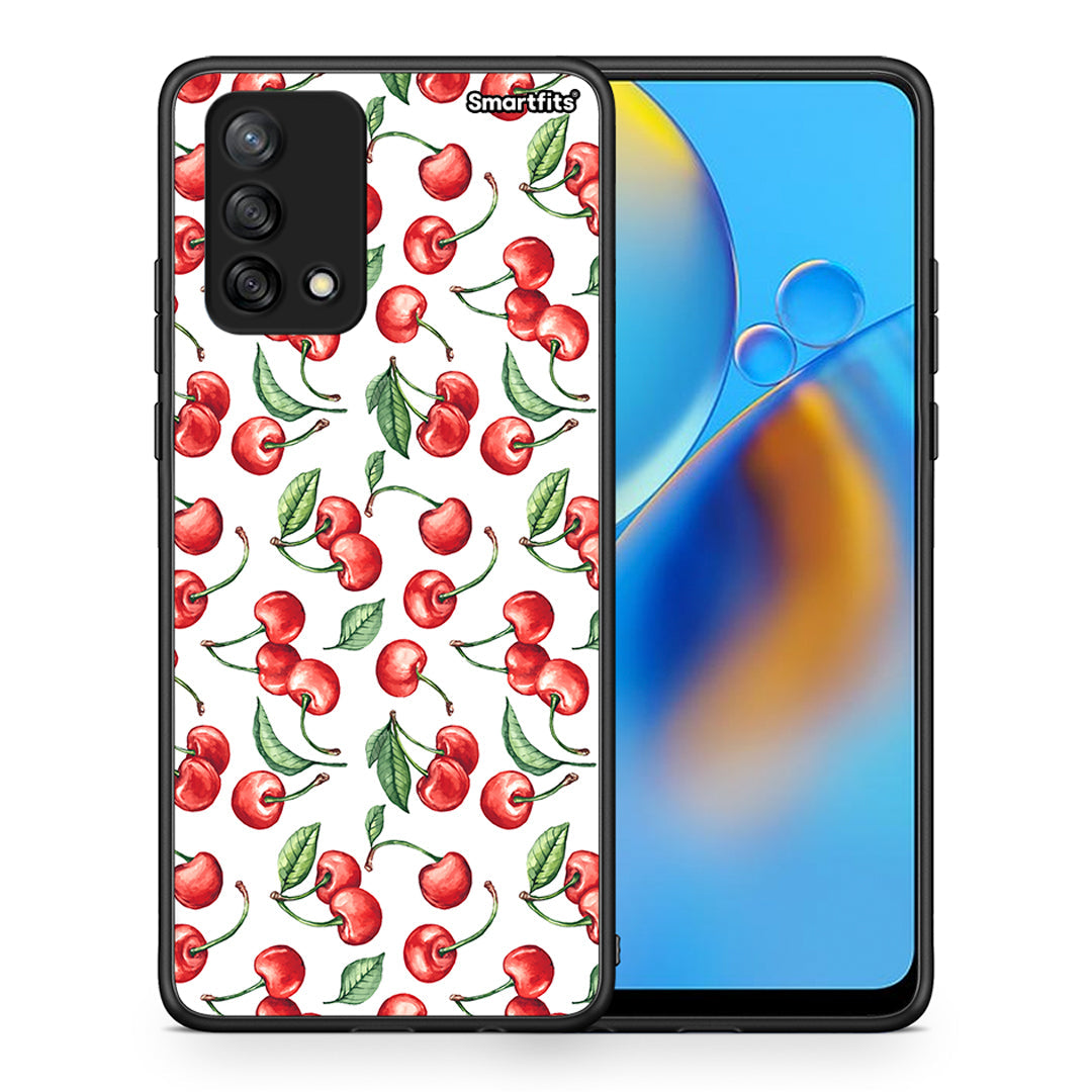 Θήκη Oppo A74 4G Cherry Summer από τη Smartfits με σχέδιο στο πίσω μέρος και μαύρο περίβλημα | Oppo A74 4G Cherry Summer case with colorful back and black bezels