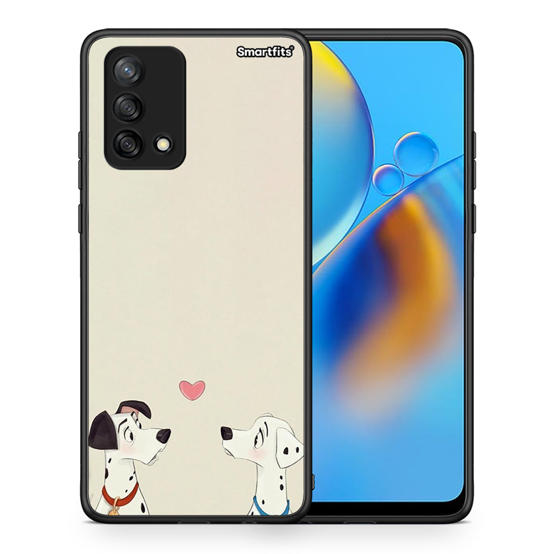 Θήκη Oppo A74 4G Dalmatians Love από τη Smartfits με σχέδιο στο πίσω μέρος και μαύρο περίβλημα | Oppo A74 4G Dalmatians Love case with colorful back and black bezels