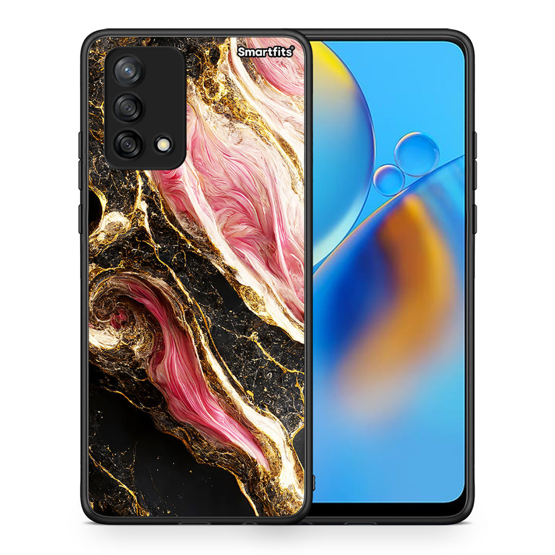 Θήκη Oppo A74 4G Glamorous Pink Marble από τη Smartfits με σχέδιο στο πίσω μέρος και μαύρο περίβλημα | Oppo A74 4G Glamorous Pink Marble case with colorful back and black bezels