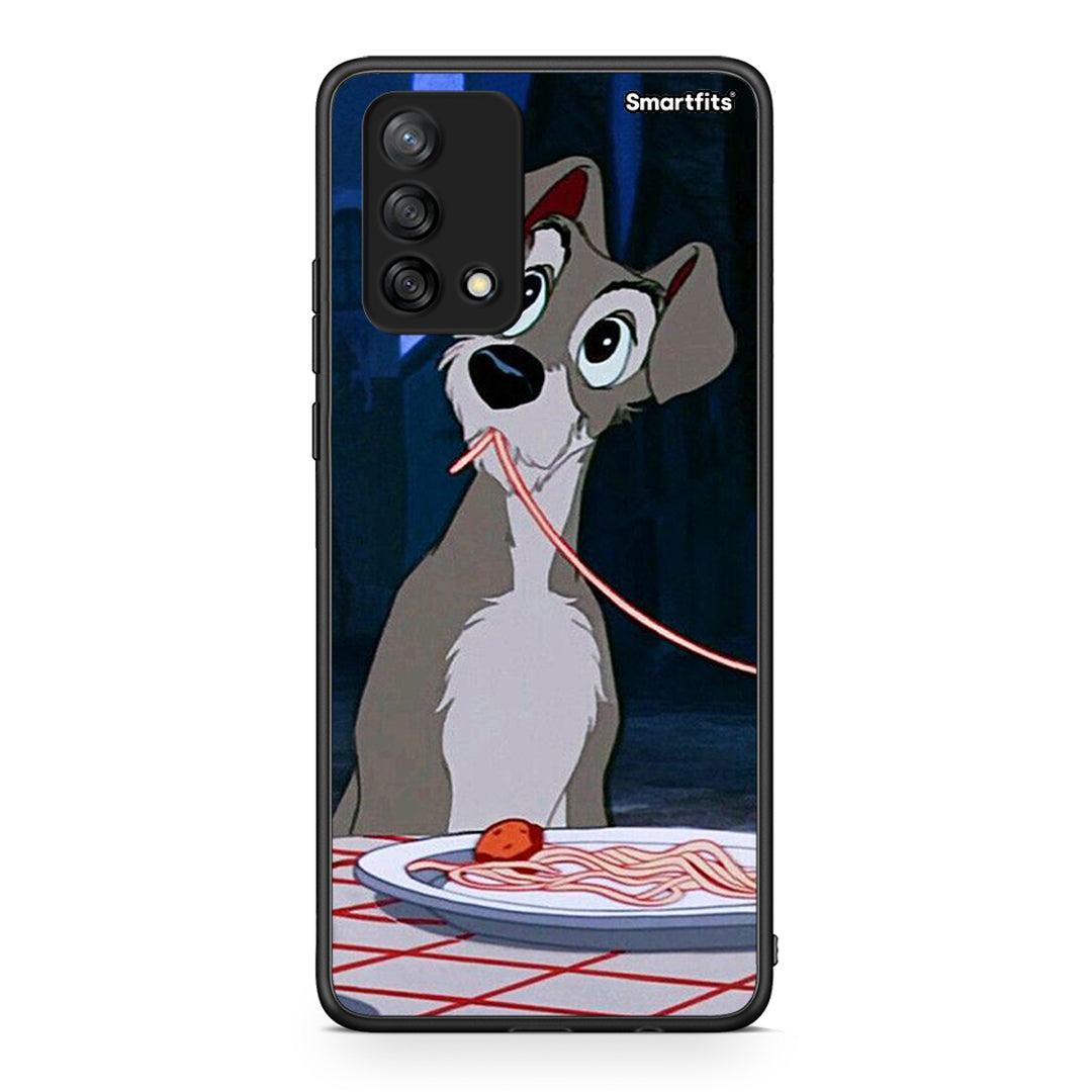 Oppo A74 4G Lady And Tramp 1 Θήκη Αγίου Βαλεντίνου από τη Smartfits με σχέδιο στο πίσω μέρος και μαύρο περίβλημα | Smartphone case with colorful back and black bezels by Smartfits