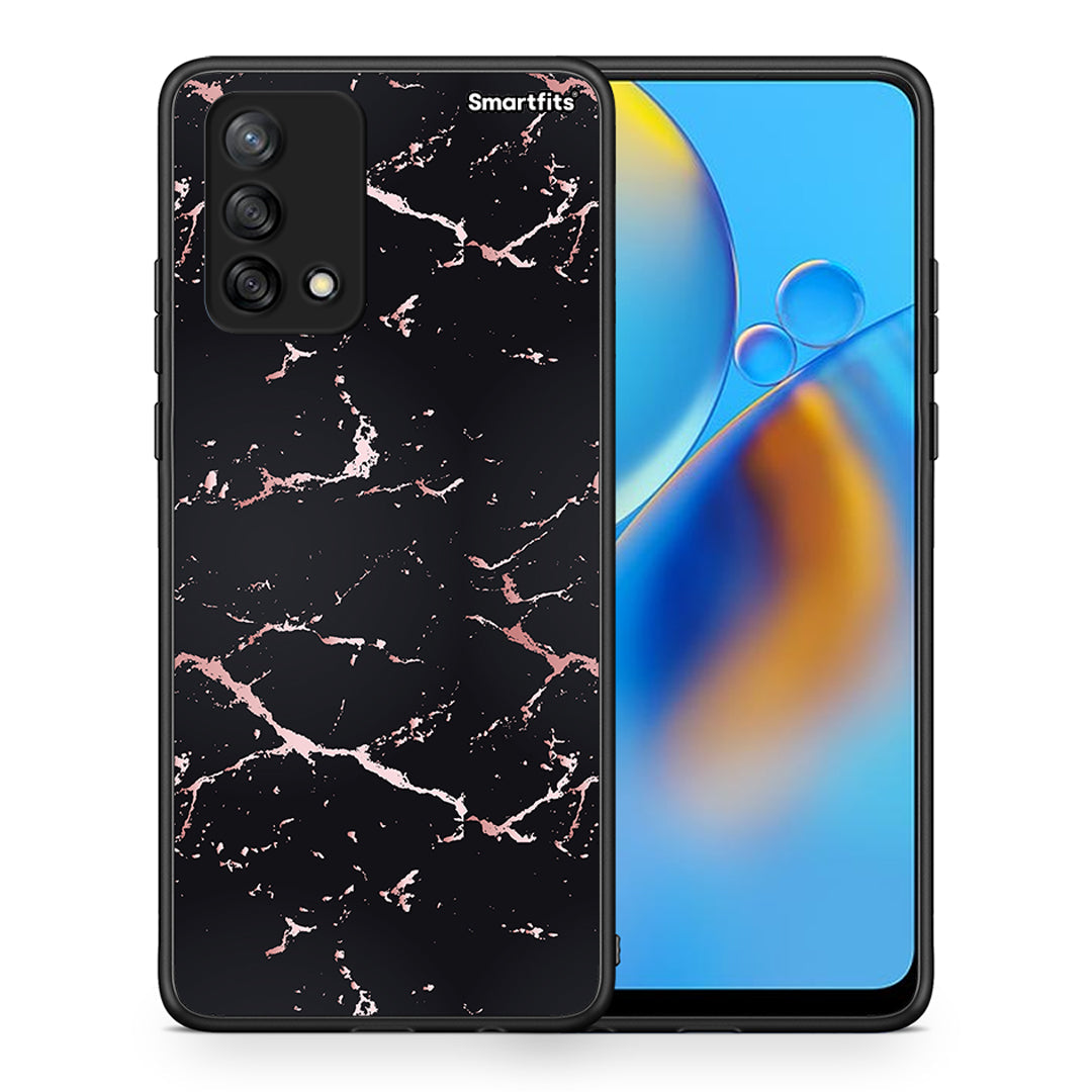 Θήκη Oppo A74 4G Black Rosegold Marble από τη Smartfits με σχέδιο στο πίσω μέρος και μαύρο περίβλημα | Oppo A74 4G Black Rosegold Marble case with colorful back and black bezels