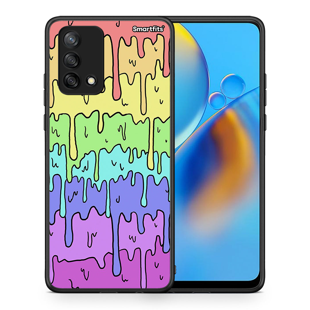 Θήκη Oppo A74 4G Melting Rainbow από τη Smartfits με σχέδιο στο πίσω μέρος και μαύρο περίβλημα | Oppo A74 4G Melting Rainbow case with colorful back and black bezels