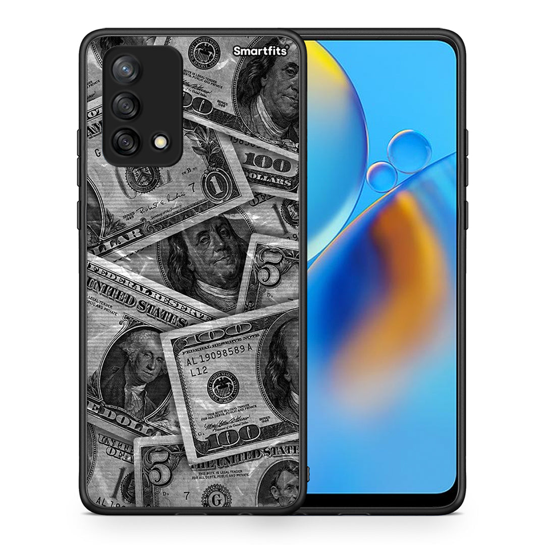 Θήκη Oppo A74 4G Money Dollars από τη Smartfits με σχέδιο στο πίσω μέρος και μαύρο περίβλημα | Oppo A74 4G Money Dollars case with colorful back and black bezels