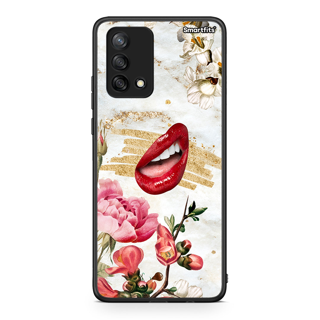 Oppo A74 4G Red Lips θήκη από τη Smartfits με σχέδιο στο πίσω μέρος και μαύρο περίβλημα | Smartphone case with colorful back and black bezels by Smartfits