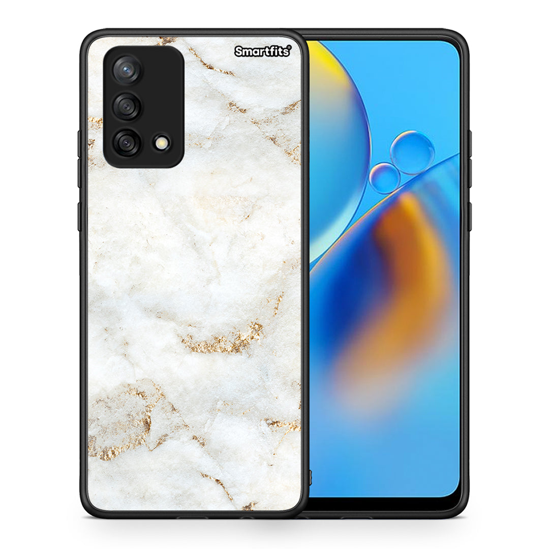 Θήκη Oppo A74 4G White Gold Marble από τη Smartfits με σχέδιο στο πίσω μέρος και μαύρο περίβλημα | Oppo A74 4G White Gold Marble case with colorful back and black bezels